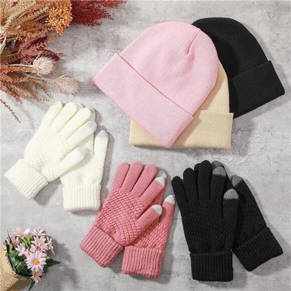 6 Pieces Women\'s Winter Beanie Hat Gloves Set main image 4